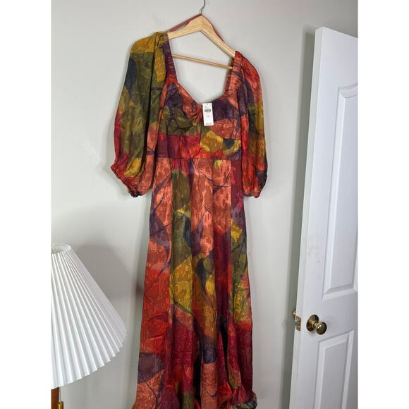 NWT Anthropologie Hutch Printed Twist-Front -Sleeve Ruffle Midi Dress Red - Picture 3 of 7